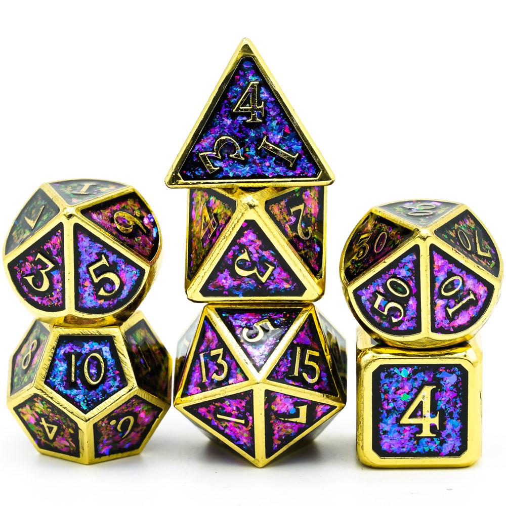 Cusdie Metal Glitter Dices DND 7Pcs Frame Solid D&D Dice D4-D20 Polyhedral Dice Set for Role Playing Game Pathfinder TRPG