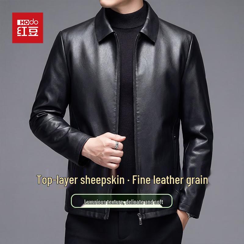 HODOO Men's First Layer Sheepskin Leather Jacket