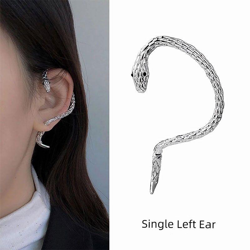 Fashion Hip Hop Earrings Fancy Snake-Shaped Earrings Ear Studs Female Niche Style Unique Design Student Cool 925 Silver Needle Snake Earrings [Single for Left Ear]