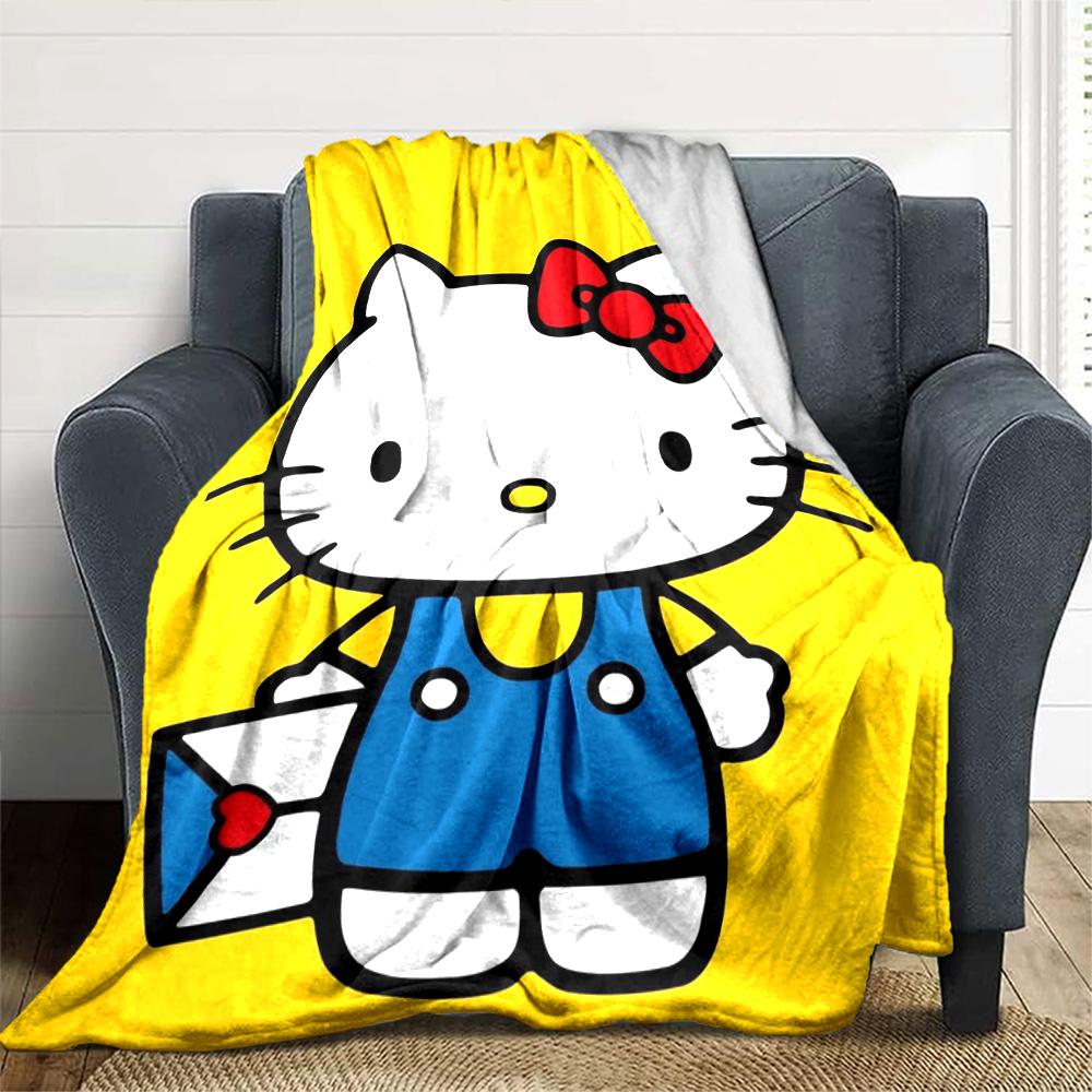 Hello Kitty'S Yellow Adventure Flannel Blanket Super Soft Warm Cozy Blanket For Sofa Bed Office Travel Allseason Home Decor Gift