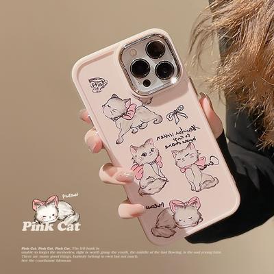 Electroplating 17promax for Apple Phone Case 16 for IPhone15 Cute Cat 11 Girly Pink Graffiti 13 Soft