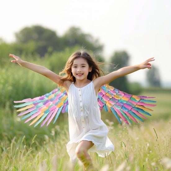 Yousheng Halloween Angel Wings for Girls Kids Women Colorful Angel Feather Wings with Elastic Band Cosplay Costume Accessory for Stage Halloween Party