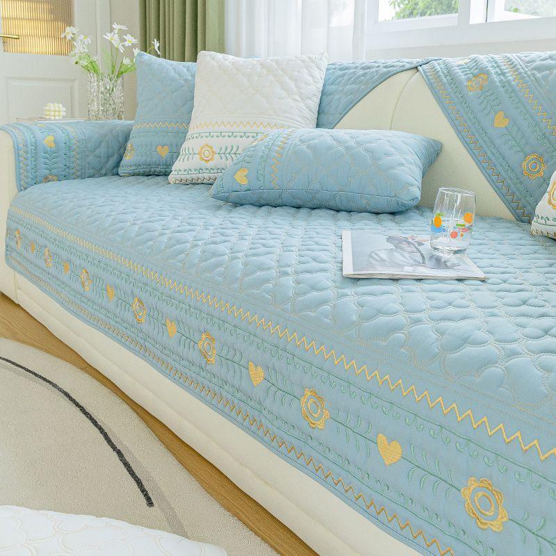 Broderi Sofatrekk 100% Bomull Stuesofa Pute Sklisikker Ensfarget Stoff Universalt Putetrekk Sofatrekk