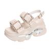 Female Sandal High Heels Black Shoes for Women Muffins Shoe Buckle Strap 2025 Summer Open Toe Girls Rhinestone High-heeled Beige