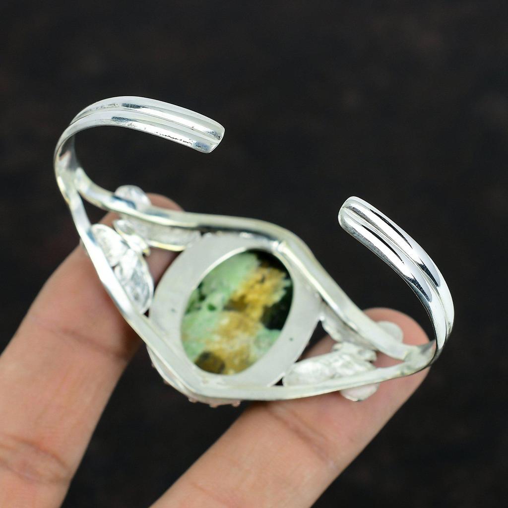 Australian Chrome Chalcedony Bangle Real Gemstone Cuff Bracelet 925 Sterling Silver Bangle 18K Gold Plated Butterfly Cuff Adjustable Bangle