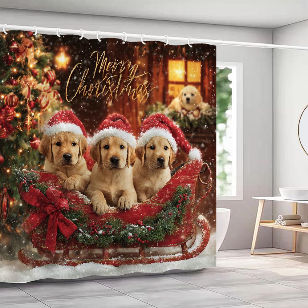 

Прекрасная Рождественская Занавеска для Душа с Кошкой и Собакой с Крючками Рождественская Занавеска для Душа Дом для Принта Рождественская Декоративная Занавеска 90x180cm-35x70in