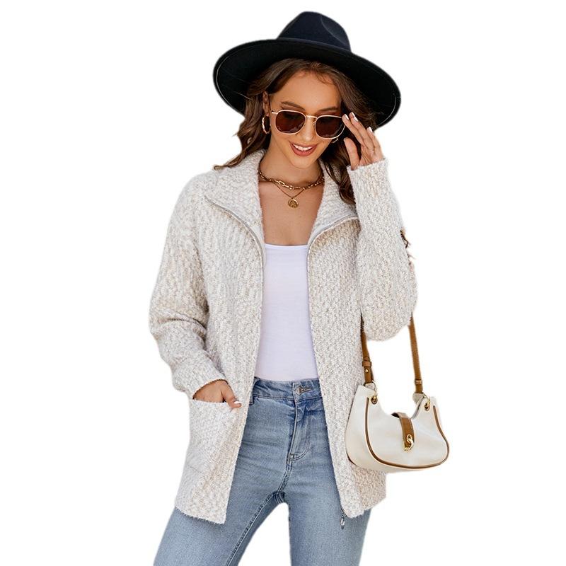 Women's Knitted Cardigan Autumn and Winter New Casual Lapel Zipper European and American Sweater for Women