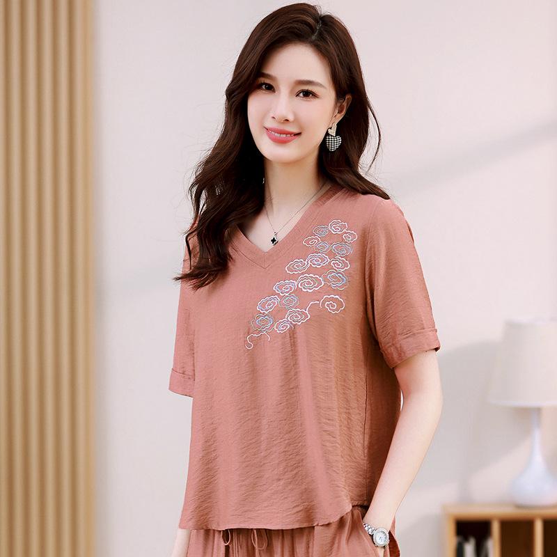 

Летняя мода 2025 года Свободный крой Большой размер Топ с коротким рукавом для женщин XL for 130-145 jin