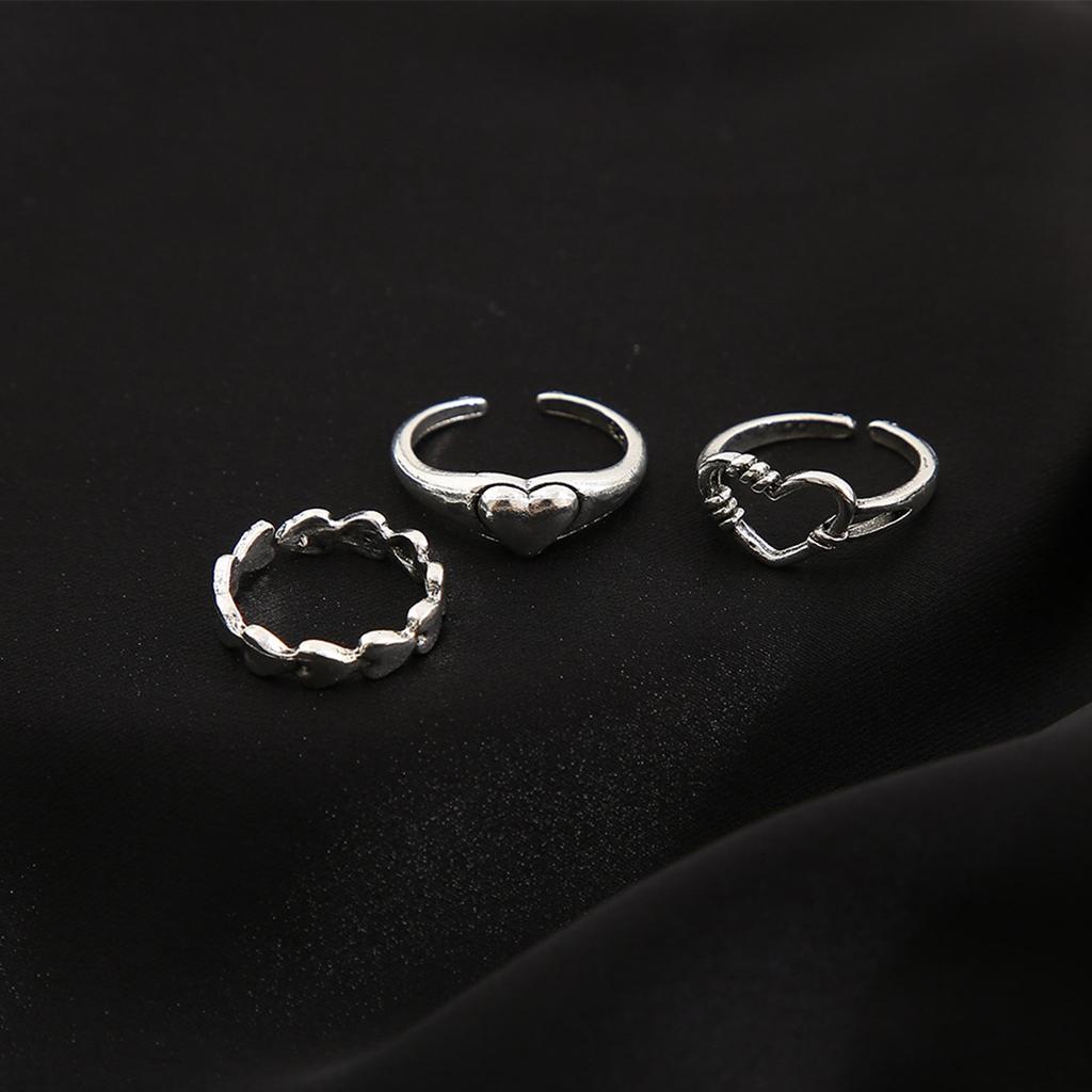 Metal  Ring Creative Retro Love Ring Set 3 Pieces Fashionable  Ring Set Jewelry