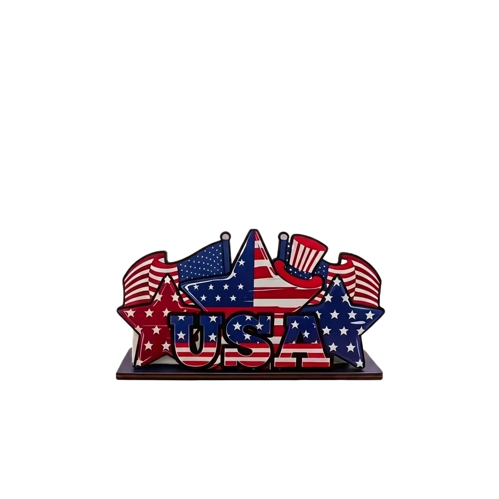 

Wooden Napkin Holder Decorative Stand USA Themed Patriotic Design Tabletop Organizer for Kitchen Dining Room Countertop Display One Size