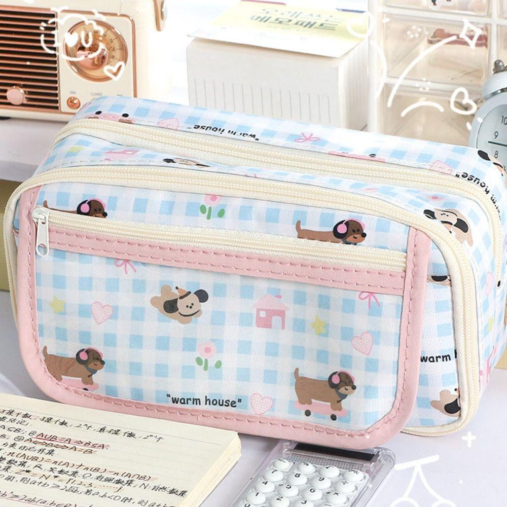 Large Capacity Stationery Bag Zipper Pen Pencil Case Badge Pouch Kawaii Pencil Bag  Student