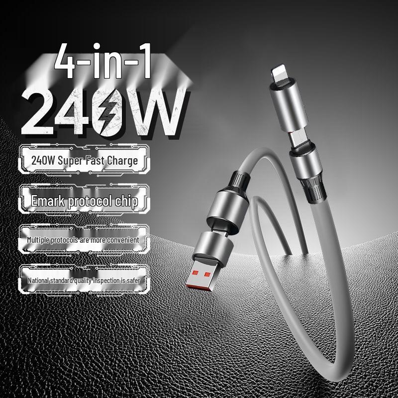 240W High-End 1.5m 4-in-1 Cable Compatible with Huawei, Xiaomi, Vivo, Oppo, Apple
