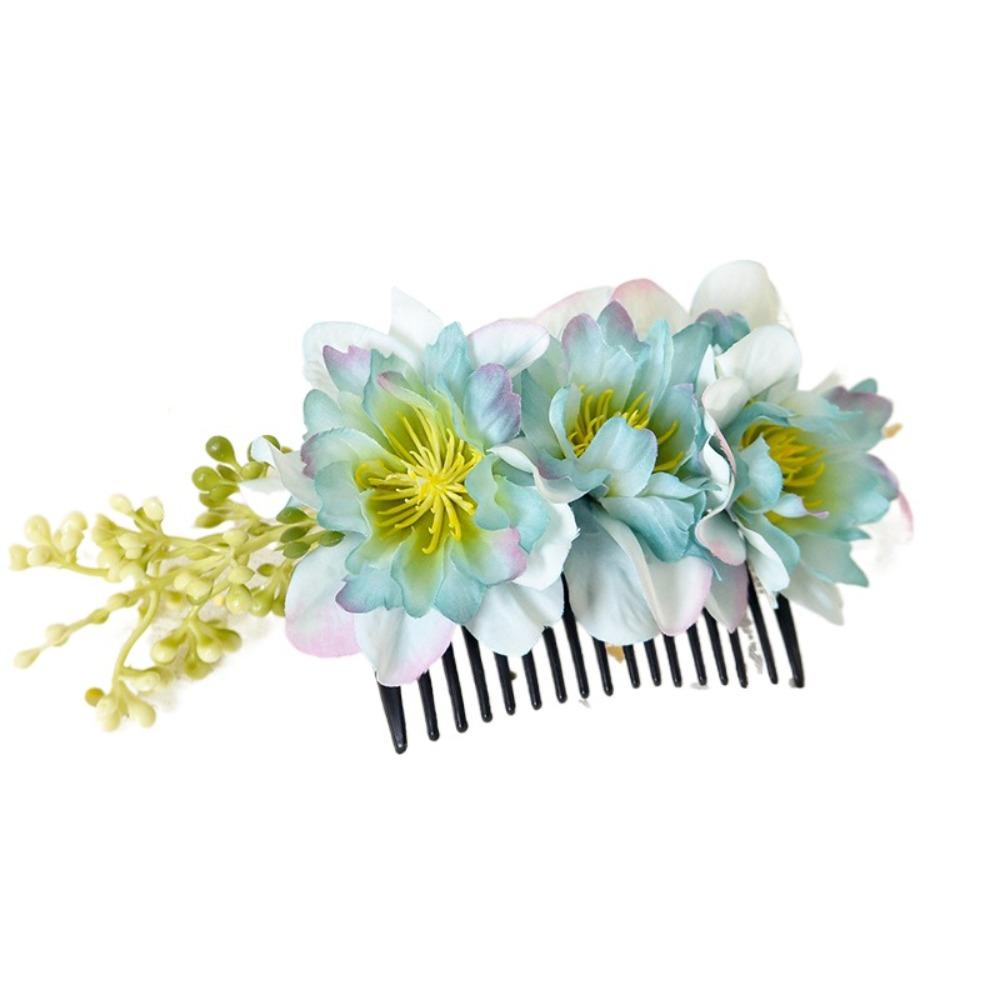 Multicolor Flower Hair Comb Cloth Thai Hair Comb Temperament Hair Accessories  performance clothing