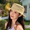 French Hollow Breathable Knitted Straw Hat Children's Spring and Summer New Flat Top Top Hat Versatile Seaside Beach Straw Hat