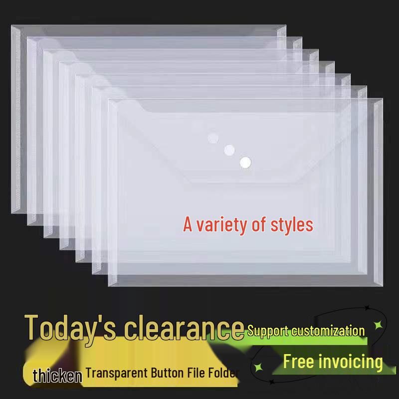 Transparent A4 Snap Button Document Bag - Customizable, Durable, Large Capacity for Test Papers & Archives
