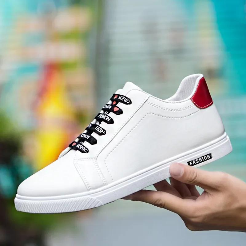 Fashion White Men Leather Sneakers Designer Flats Male Casual Shoes Outdoor Solid Sports Shoes for Men New Platform Tenis Masculino