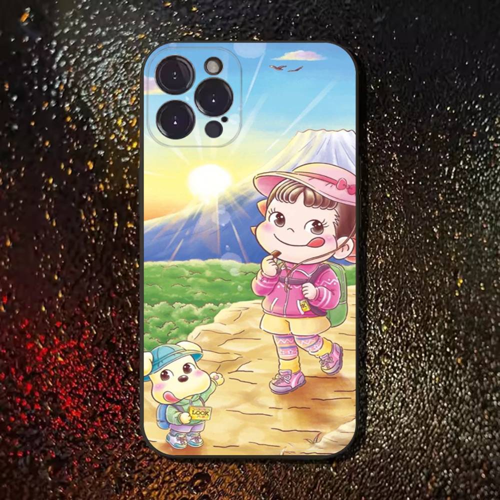 Fujiya Milky Peko-Chan Phone Case For iPhone 17,16,15,14,13,12,11 Plus,Pro Max,XS,X,XR,SE,Mini,8,7,Soft Silicone Black Cover