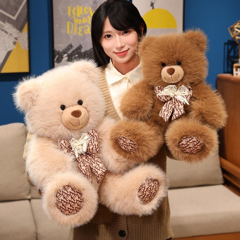 Adorable Ryan Bear With Bowknot Plush Toy Creative Stuffed Animal Soft Cartoon Fluffly Bear Doll Girls Hugging Pillow Funny Gift