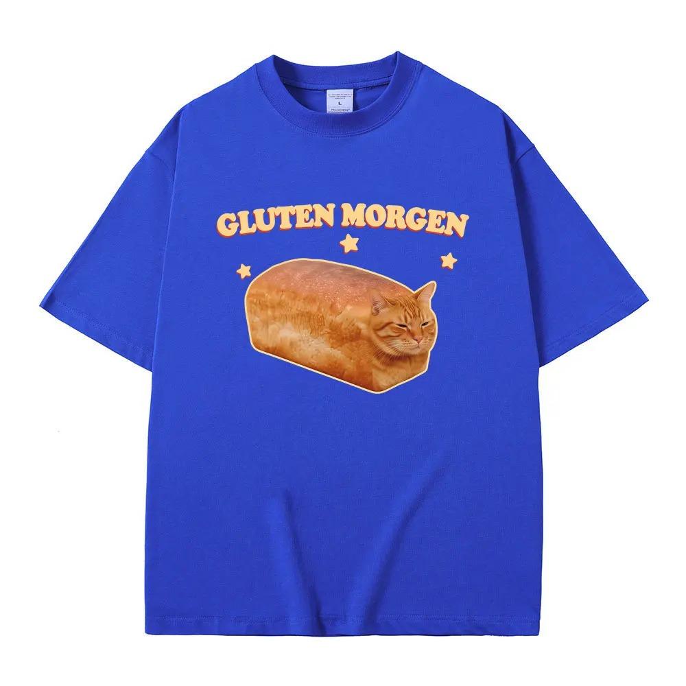 Gluten Morgen Funny Cat Meme Tshirt Silly Cats Humor Tee Vintage Cotton Oversized Unisex Unisex Trendy Ladies Streetwear Tops