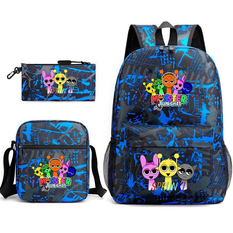 Rhythm box game merchandise student bag sprunki cartoon starry sky backpack leisure bag 3-piece set D