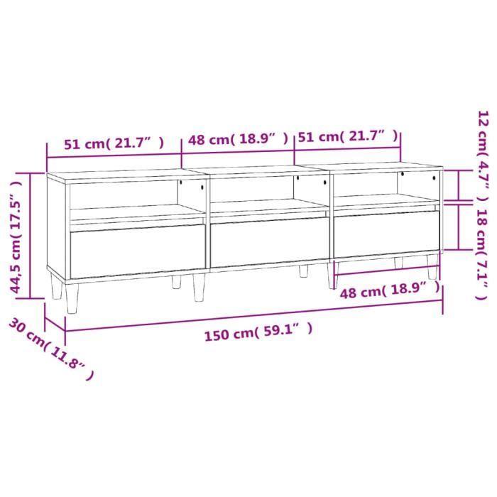 VidaXL Meuble TV gris béton 150x30x44,5 cm bois d'ingénierie 831913