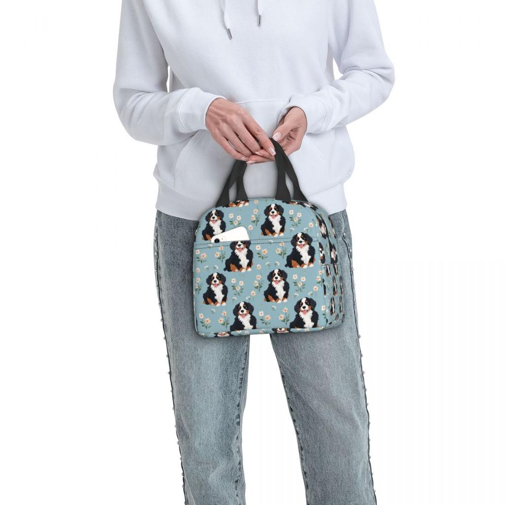 Cartoon Cute Bernese Mountain Dog Pattern Insulated Lunch Bag for Women Children Portable Food Boxes Thermal Lunch Box Tote