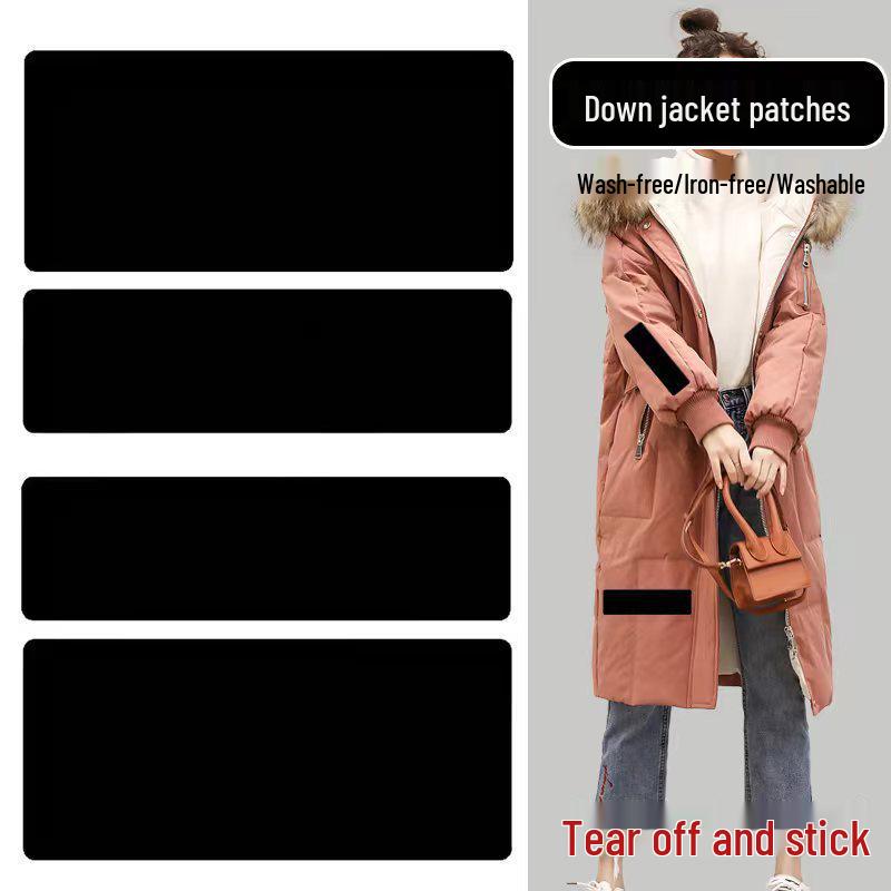 Černá samolepicí omyvatelná záplata pro bezešvé opravy péřových bund