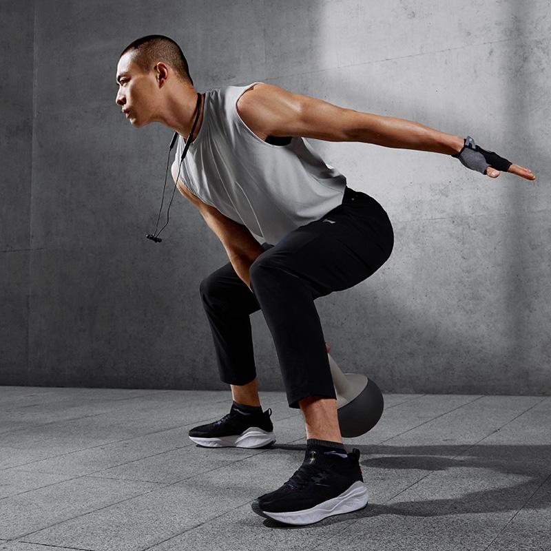 Li-Ning Fitness Series Solid Color Moisture Wicking Quick Dry Knitted Sports Pants Men Bottoms Black AYKU459-1
