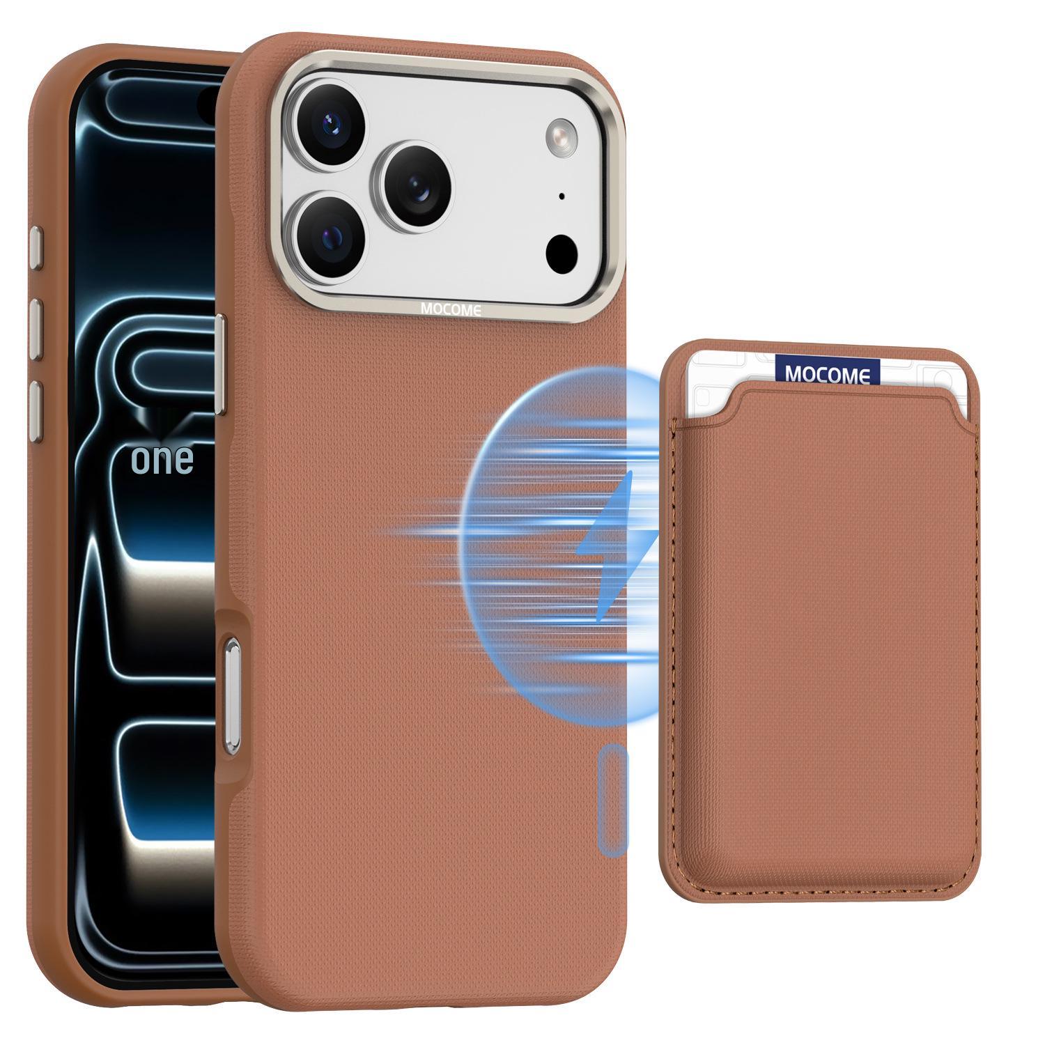 

iPhone 17 Pro Max Case - Tech Grid Pattern, Magnetic Absorption, 16-Card Holder, Leather Protection 14 Pro коричневый