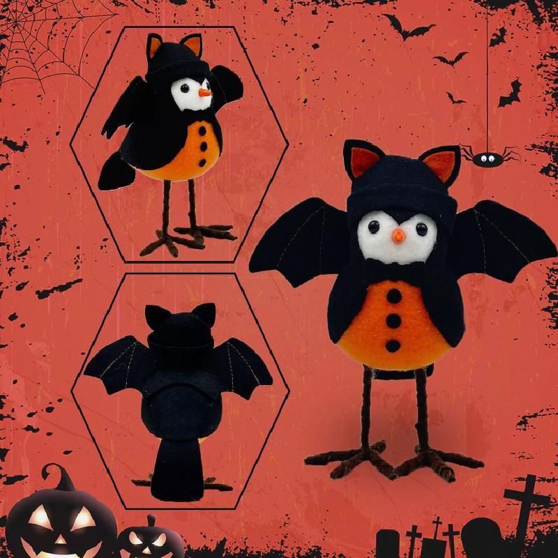 Soft Velvety Halloween Decorations Spider Bat And Bird Plushies For Festive Displays