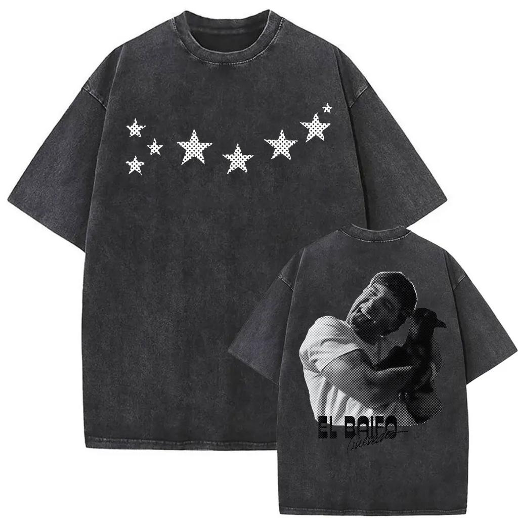 Rapper Quevedo EL BAIFO 2026 Album T-shirt Lavaggio Vintage Unisex Donna Harajuku Hip Hop Street T-shirt Top Estivi T-shirt Girocollo