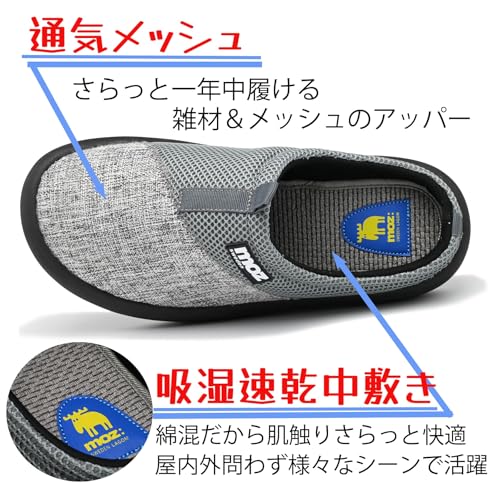 Mozu Men's Lightweight Slide Sandals with Cotton Blend Insoles and Clogs, Perfect for Indoor and Outdoor Wear, Gray Plain Weave and Mesh Combination (