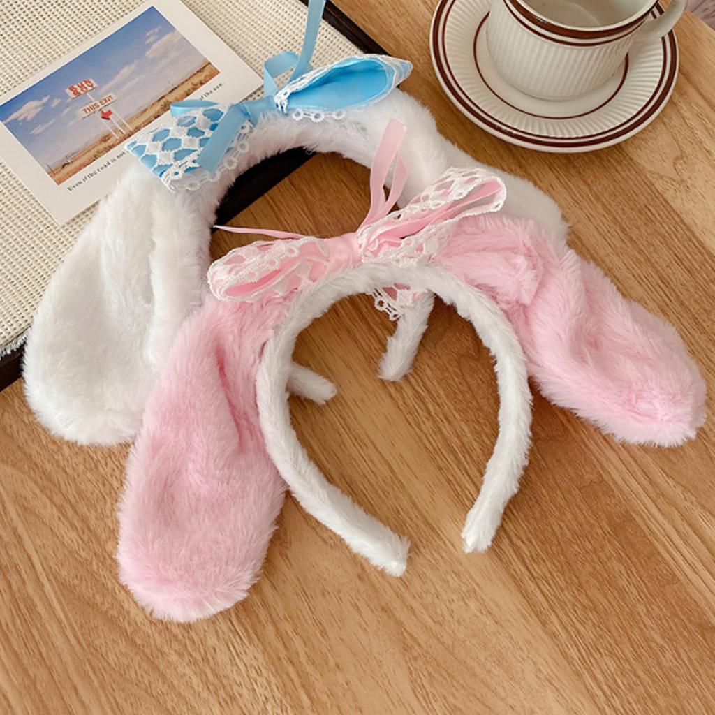 HAPVITAL Bunny Ear Headband with Ribbon, Pink, Halloween Bunny Ears, Costume Accessory, Events, Cosplay, Adults, Kids, Cute Animal Headband for