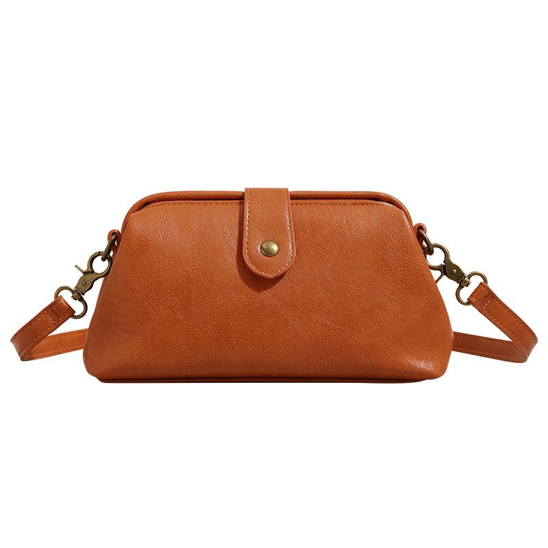 Soft leather women's crossbody bag new elegant modern high-end gold mouth shell bag retro clip bag