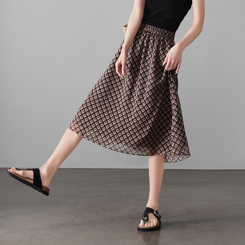 SOFSIL 2026 Summer Retro Rhombic Print A-line Midi Skirt