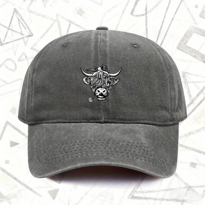 pc Retro Washed Hat with Scottish Highland Cattle Mens And Womens Solid Baseball Cap Suitable for All Seasons Ideal Gif