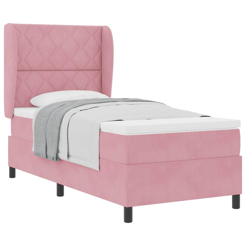 Box Spring Bed with Mattress and Headboard Pink 190 x 90 cm Velvet
