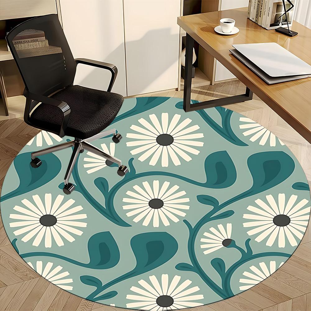 1pc Floral Pattern Office Round Area Rug, Indoor Mat Suitable For Office, Under Office Chairs Bedroom Living Room Home Decor, Room Deco