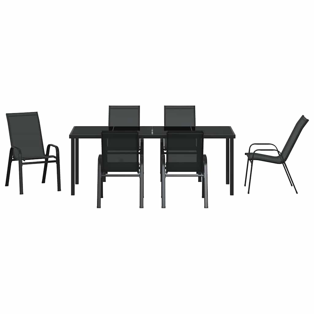 Garden Dining Set 7 pcs Black Powder Coated Steel