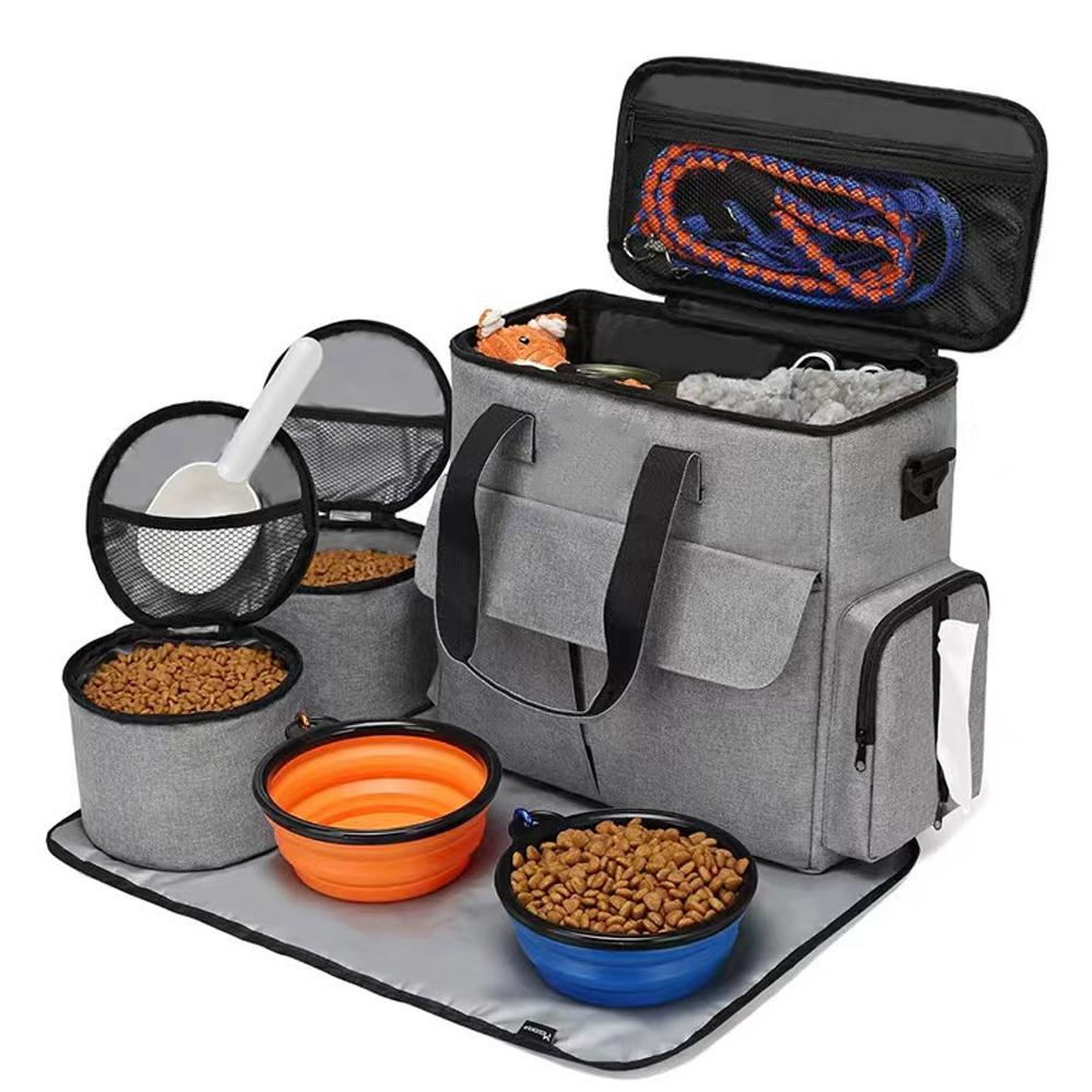 

6 комплектов дорожных сумок для собак, большой набор принадлежностей для путешествий для кошек и собак, многофункциональный походный рюкзак для собак, миски для кормления, органайзер серый