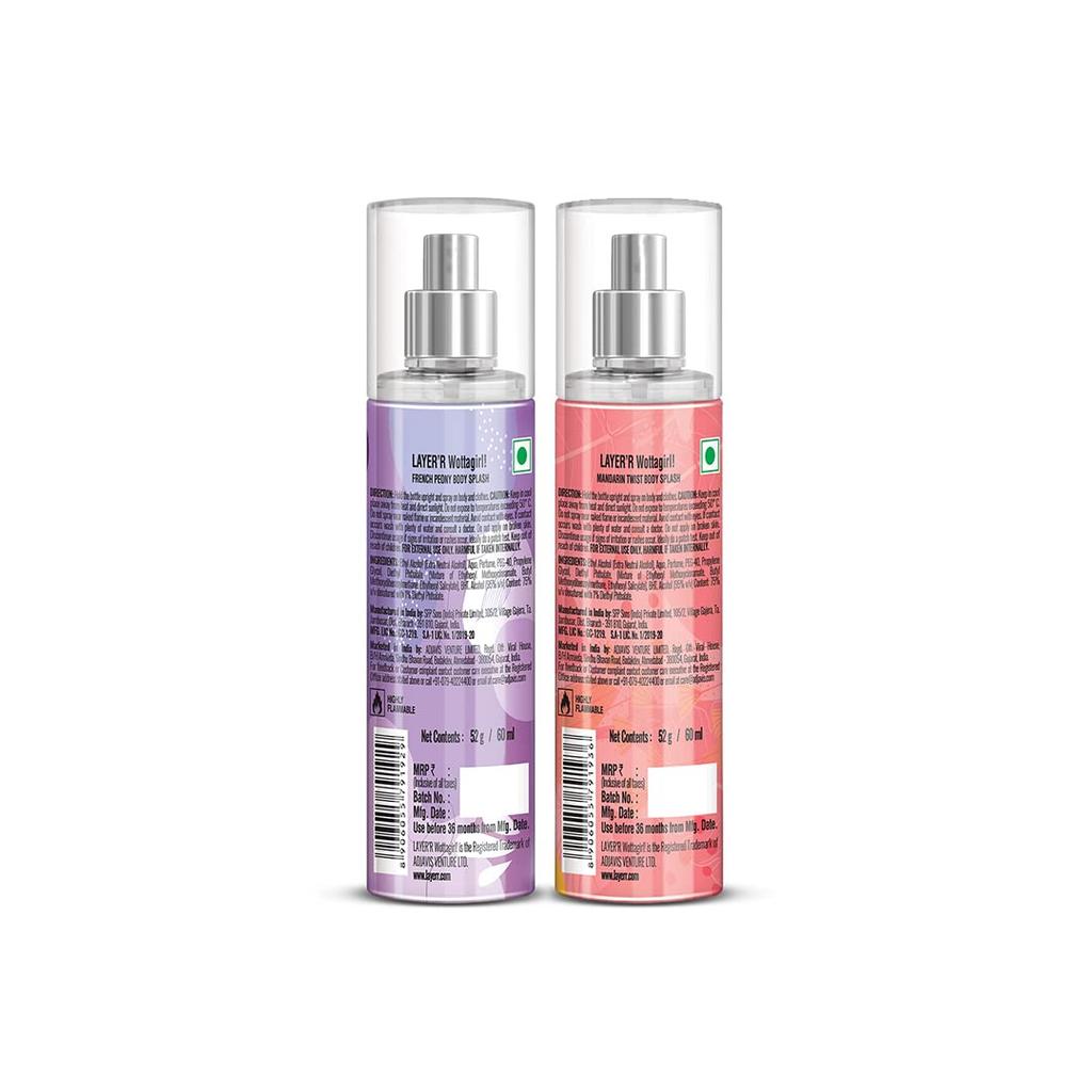 Wottagirl! Body Splash French Peony & Mandarin Twist for Women, 2 X 60ml