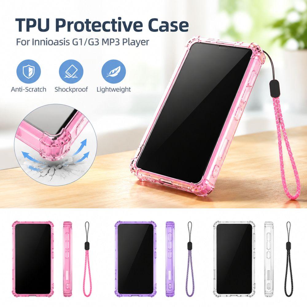 Transparent Protective Case Shockproof with Lanyard MP3 Player Cover Anti-Scratch Soft TPU for Innioasis G1/G3 MP3 Player