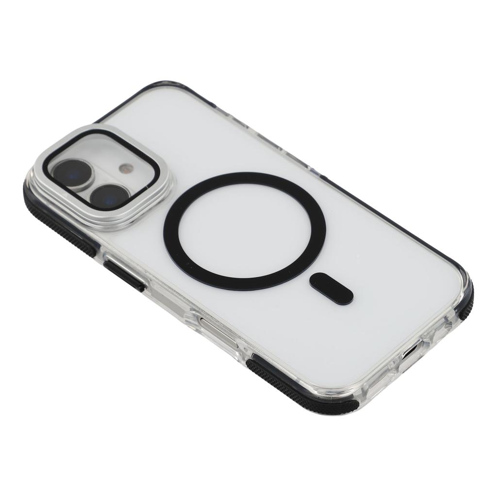 For iPhone 16 Magnetic Case TPU Acrylic Clear Phone Back Cover with Lens Protector Kickstand