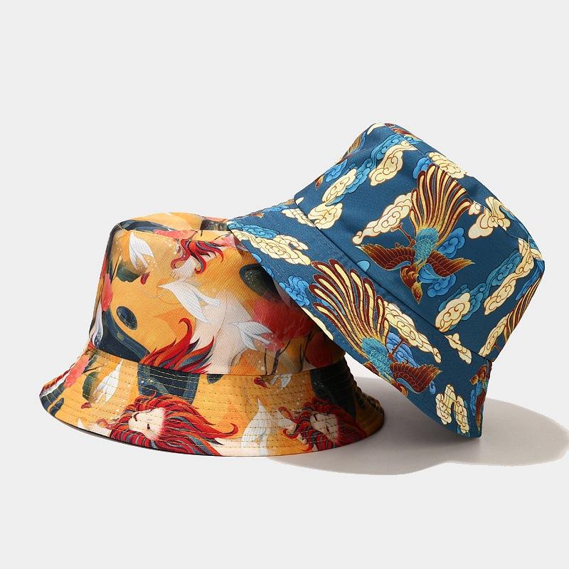 Hats men and women spring and summer new cartoon animal pattern double-sided basin hat outdoor travel sunscreen sunshade bucket hat