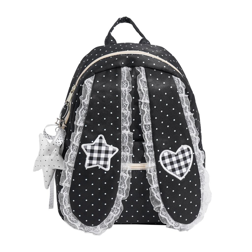 Schoolbag high-value Korean polka dot drop ear backpack lace lace backpack lightweight versatile large-capacity schoolbag women