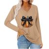 Women's Halloween V-neck Pumpkin Print Long Sleeve Top (2025)