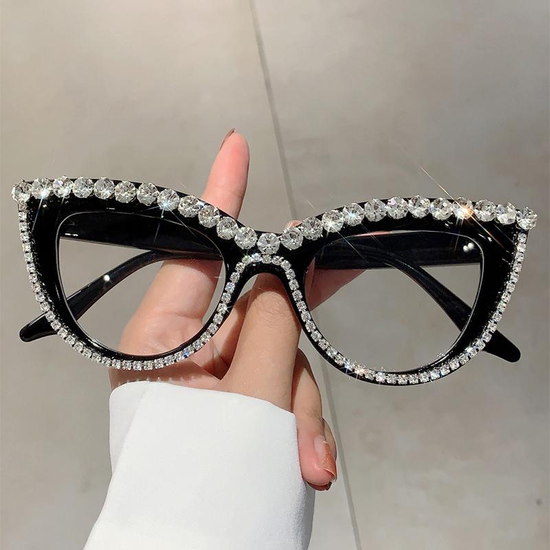 2 Pairs Vintage Cat Eye Glasses with Rhinestones Women Stylish Blue Light Blocking Optical Frames Trendy Design Decor Eyeglasses