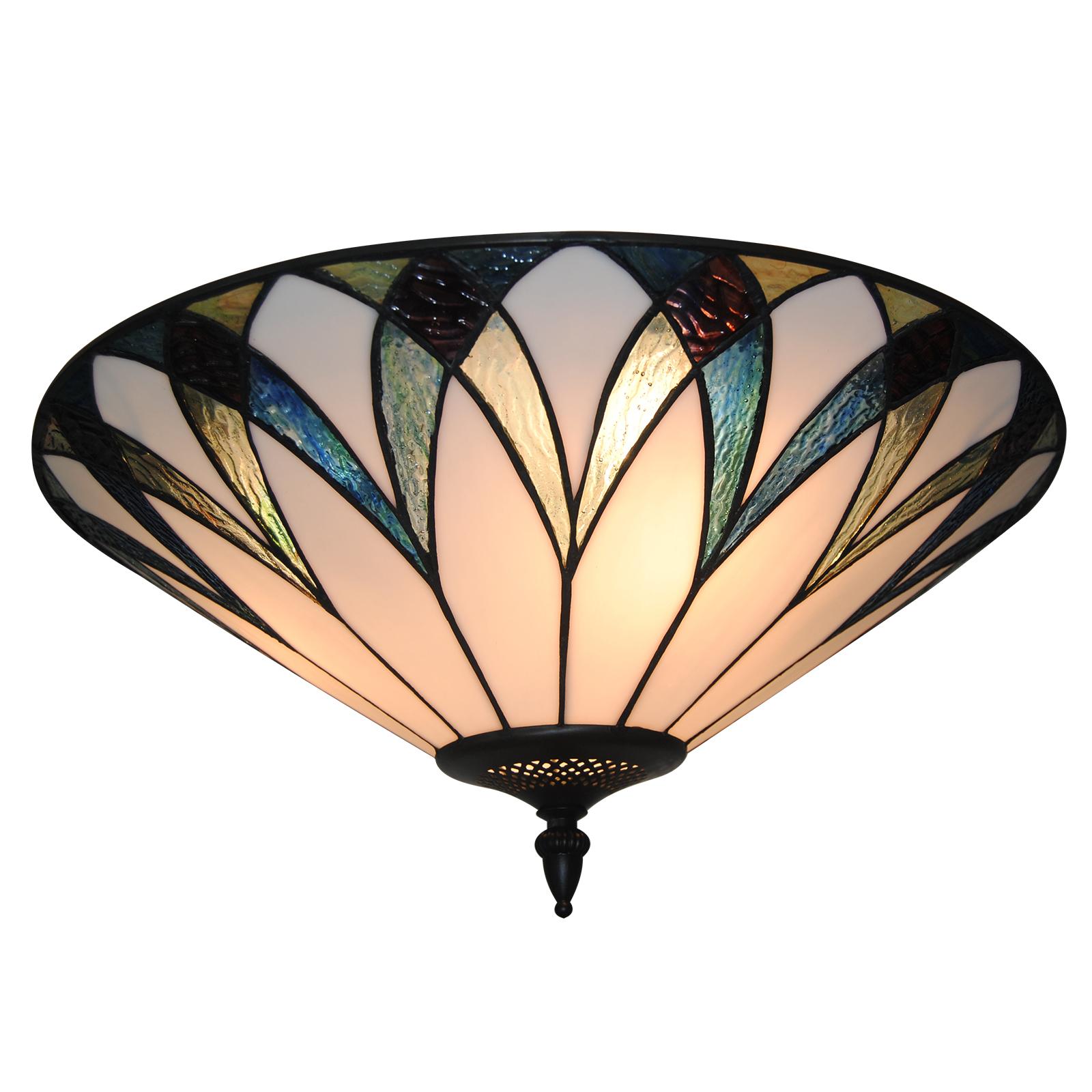 

16inch Tiffany Ceiling Light Handmade Stained Glass Chandelier Lamp for Kitchen Island Dining Room Bedroom Dimmable