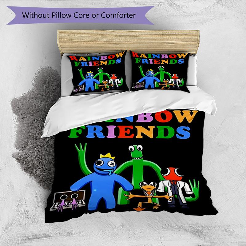 3pcs Duvet Cover Set (1*Duvet Cover + 2*Pillowcase, Without Core), Game Rainbow Friends Print Bedding Set, Bedroom Decor, All‑Season, Birthday Gift
