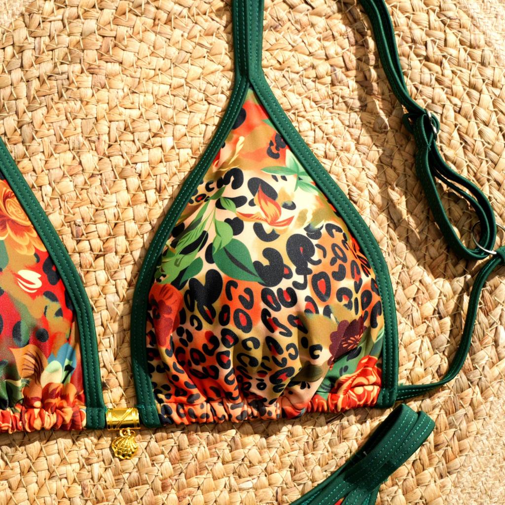 1011 New European and American Sexy Fashion Leopard Print Print Women's Split Swimsuit